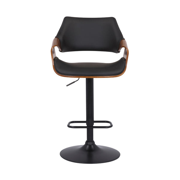 HomeRoots 25" Stylish Black Iron Swivel Bar Chair with Adjustable Height and Faux Leather for Modern Spaces 476846