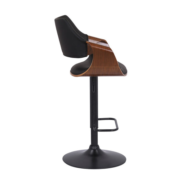 HomeRoots 25" Stylish Black Iron Swivel Bar Chair with Adjustable Height and Faux Leather for Modern Spaces 476846