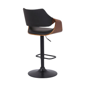 HomeRoots 25" Stylish Black Iron Swivel Bar Chair with Adjustable Height and Faux Leather for Modern Spaces 476846