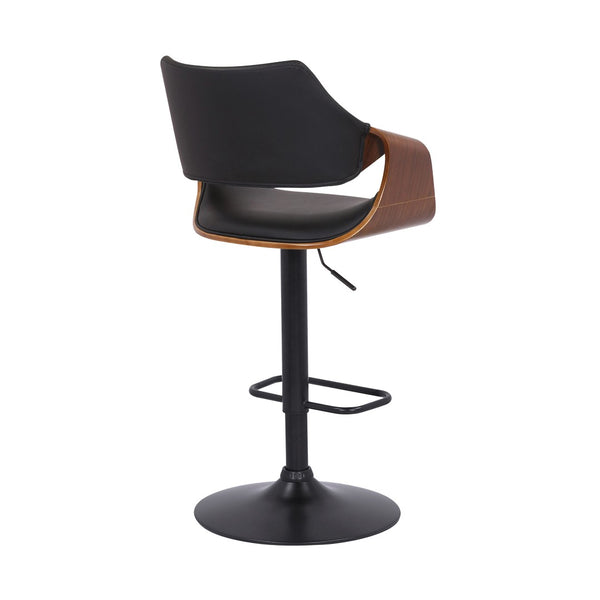 HomeRoots 25" Stylish Black Iron Swivel Bar Chair with Adjustable Height and Faux Leather for Modern Spaces 476846