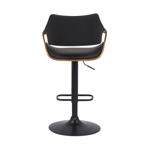 HomeRoots 25" Stylish Black Iron Swivel Bar Chair with Adjustable Height and Faux Leather for Modern Spaces 476846