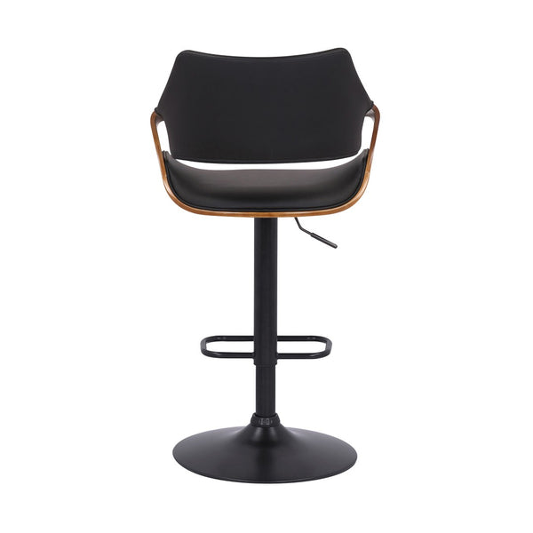 HomeRoots 25" Stylish Black Iron Swivel Bar Chair with Adjustable Height and Faux Leather for Modern Spaces 476846