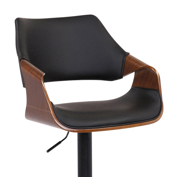HomeRoots 25" Stylish Black Iron Swivel Bar Chair with Adjustable Height and Faux Leather for Modern Spaces 476846