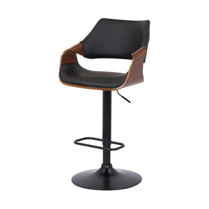 HomeRoots 25" Stylish Black Iron Swivel Bar Chair with Adjustable Height and Faux Leather for Modern Spaces 476846