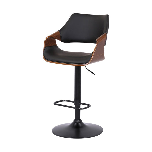 HomeRoots 25" Stylish Black Iron Swivel Bar Chair with Adjustable Height and Faux Leather for Modern Spaces 476846