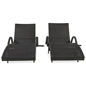 English Elm K&K 80" Outdoor Wicker Chaise Lounge Set of 2 with 2000H UV Wicker, Pull-Out Side Table, 4-Position Recliner Dark Brown WF321204AAD
