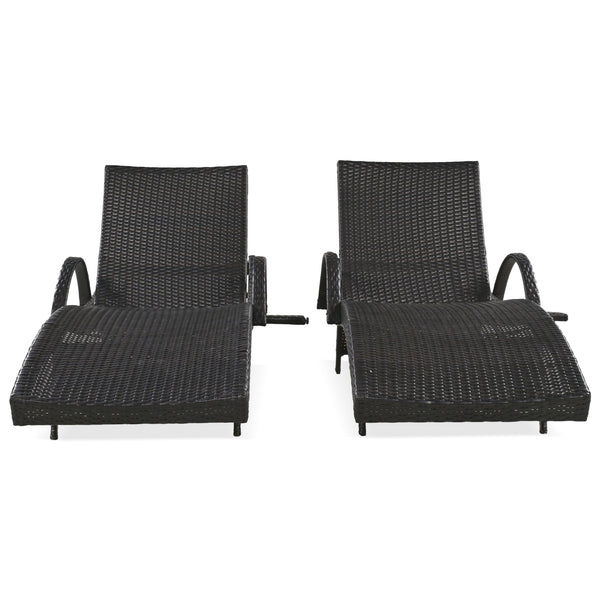 English Elm K&K 80" Outdoor Wicker Chaise Lounge Set of 2 with 2000H UV Wicker, Pull-Out Side Table, 4-Position Recliner Dark Brown WF321204AAD