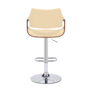 Homeroots 25" Cream And Silver Iron Swivel Adjustable Height Bar Chair   476848