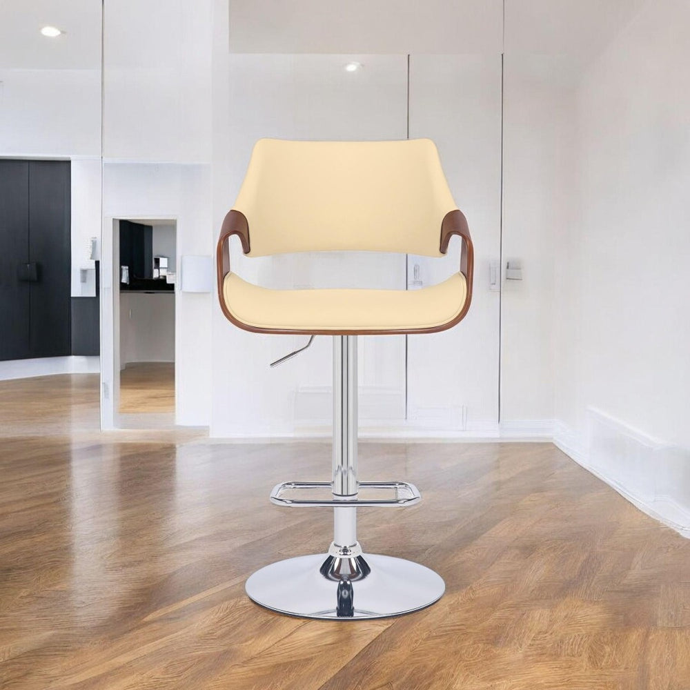 HomeRoots Cream Adjustable Height Swivel Bar Chair - Modern Faux Leather, Iron & Wood, 360° Comfort & Style 476848