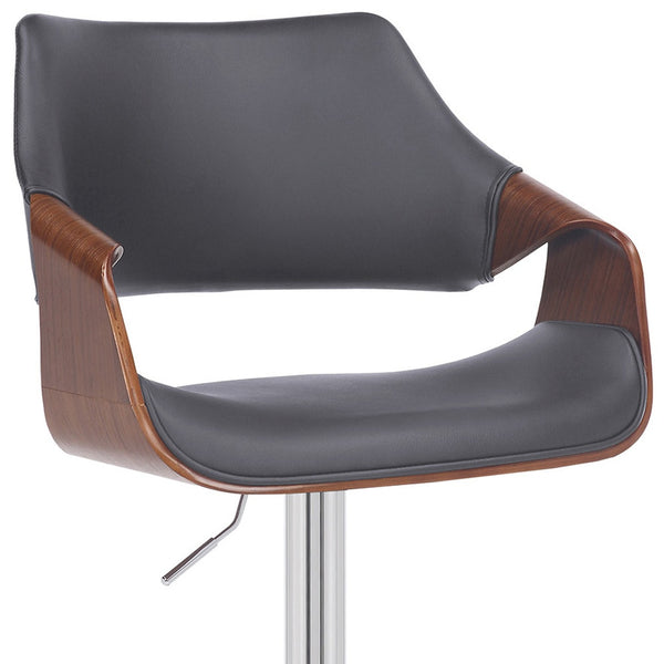 Homeroots 25" Gray And Silver Iron Swivel Adjustable Height Bar Chair   476849