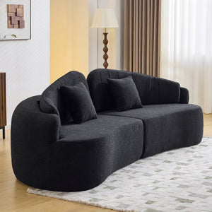 English Elm Curved Four Seat Chenille Sofa with Removable Backrest for Retro Apartment Living Black W3612S00041
