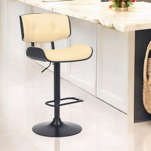 HomeRoots Cream Adjustable Height Swivel Bar Chair - Stylish Comfort with Black Iron Base for Modern Spaces 476851