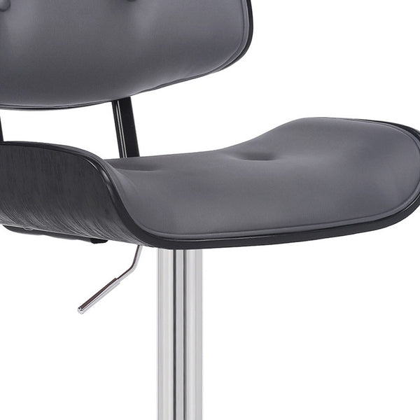 Homeroots 25" Gray And Silver Iron Swivel Adjustable Height Bar Chair   476853