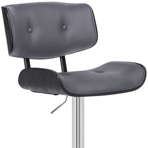 Homeroots 25" Gray And Silver Iron Swivel Adjustable Height Bar Chair   476853