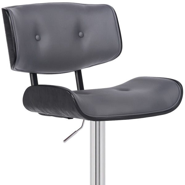 Homeroots 25" Gray And Silver Iron Swivel Adjustable Height Bar Chair   476853