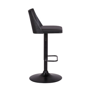 Homeroots 24" Black Faux Leather And Iron Swivel Adjustable Height Bar Chair   476857