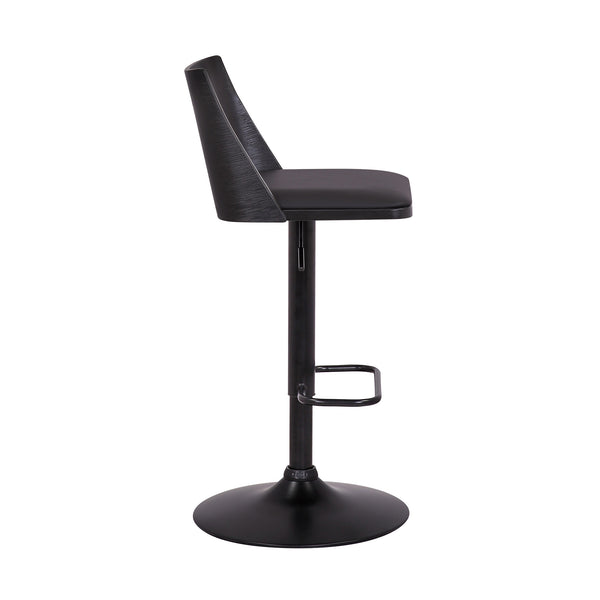 Homeroots 24" Black Faux Leather And Iron Swivel Adjustable Height Bar Chair   476857