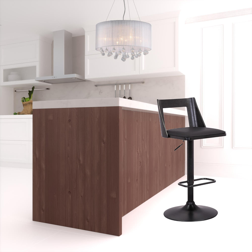 Homeroots 24" Black Faux Leather And Iron Swivel Adjustable Height Bar Chair   476857