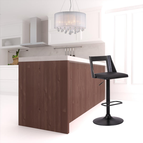 Homeroots 24" Black Faux Leather And Iron Swivel Adjustable Height Bar Chair   476857