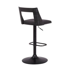 Homeroots 24" Black Faux Leather And Iron Swivel Adjustable Height Bar Chair   476857