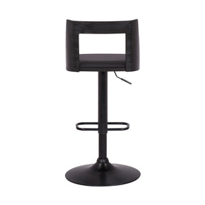 Homeroots 24" Black Faux Leather And Iron Swivel Adjustable Height Bar Chair   476857