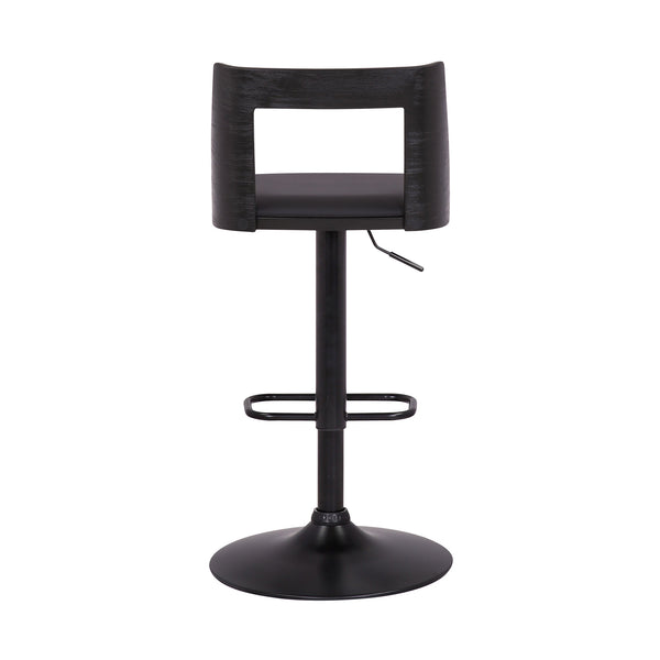 Homeroots 24" Black Faux Leather And Iron Swivel Adjustable Height Bar Chair   476857