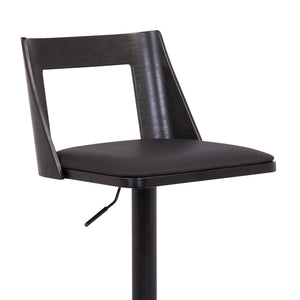 Homeroots 24" Black Faux Leather And Iron Swivel Adjustable Height Bar Chair   476857
