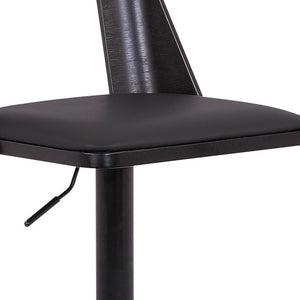 Homeroots 24" Black Faux Leather And Iron Swivel Adjustable Height Bar Chair   476857