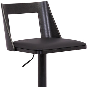 Homeroots 24" Black Faux Leather And Iron Swivel Adjustable Height Bar Chair   476857