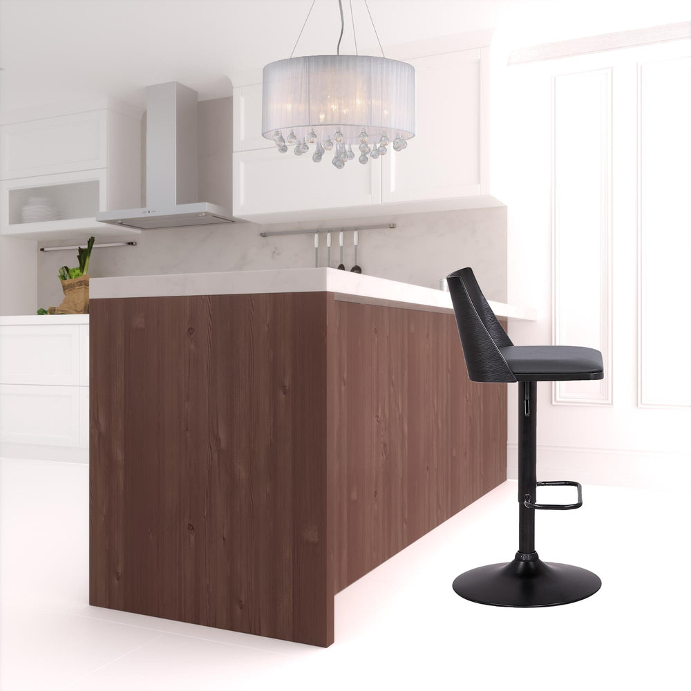 Homeroots 24" Gray And Black Faux Leather And Iron Swivel Adjustable Height Bar Chair   476858