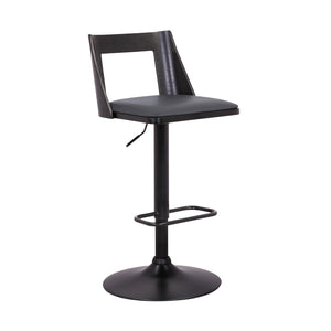 Homeroots 24" Gray And Black Faux Leather And Iron Swivel Adjustable Height Bar Chair   476858