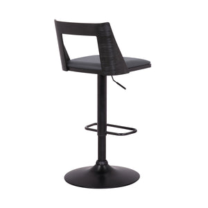 Homeroots 24" Gray And Black Faux Leather And Iron Swivel Adjustable Height Bar Chair   476858