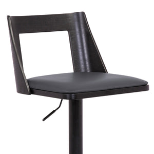 Homeroots 24" Gray And Black Faux Leather And Iron Swivel Adjustable Height Bar Chair   476858