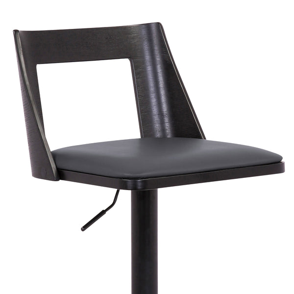 Homeroots 24" Gray And Black Faux Leather And Iron Swivel Adjustable Height Bar Chair   476858