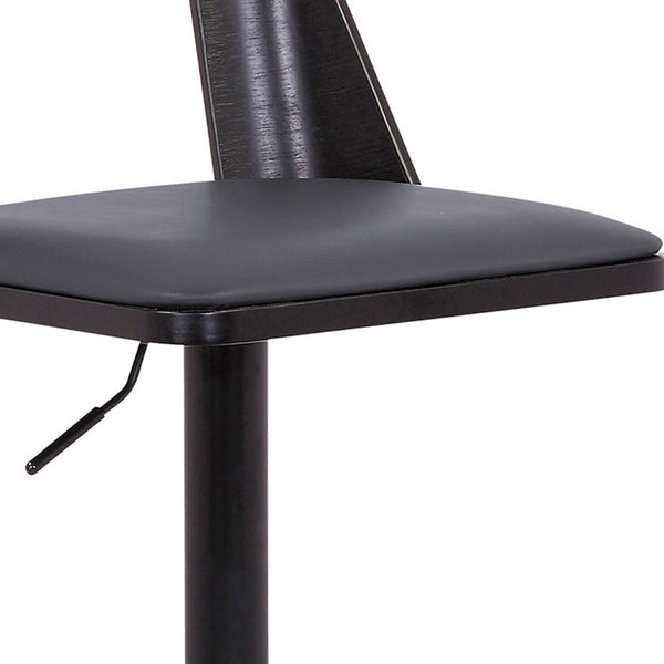 Homeroots 24" Gray And Black Faux Leather And Iron Swivel Adjustable Height Bar Chair   476858