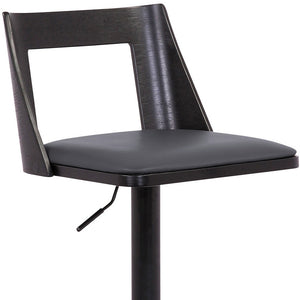 Homeroots 24" Gray And Black Faux Leather And Iron Swivel Adjustable Height Bar Chair   476858