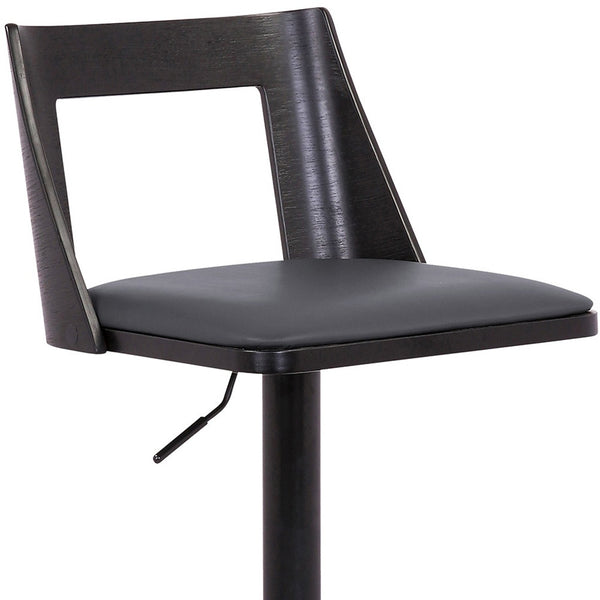 Homeroots 24" Gray And Black Faux Leather And Iron Swivel Adjustable Height Bar Chair   476858