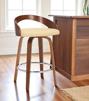 HomeRoots 26" Cream and Brown Faux Leather Swivel Bar Chair - Stylish, Comfortable, and Perfect for Your Space 476859