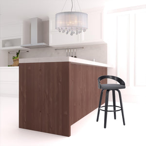 Homeroots 26" Gray And Black Faux Leather And Iron Swivel Low Back Counter Height Bar Chair   476861