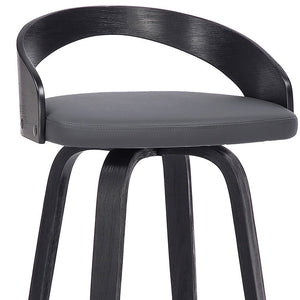 Homeroots 26" Gray And Black Faux Leather And Iron Swivel Low Back Counter Height Bar Chair   476861