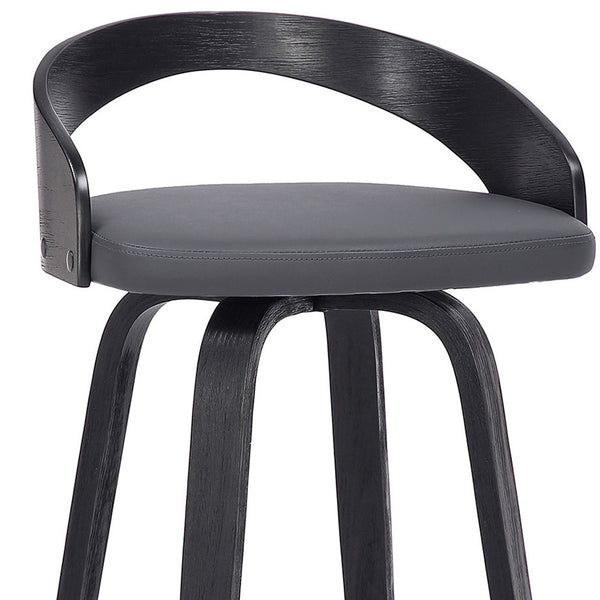 Homeroots 26" Gray And Black Faux Leather And Iron Swivel Low Back Counter Height Bar Chair   476861