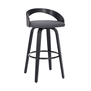 Homeroots 30" Gray And Black Faux Leather And Iron Swivel Low Back Bar Height Bar Chair   476862