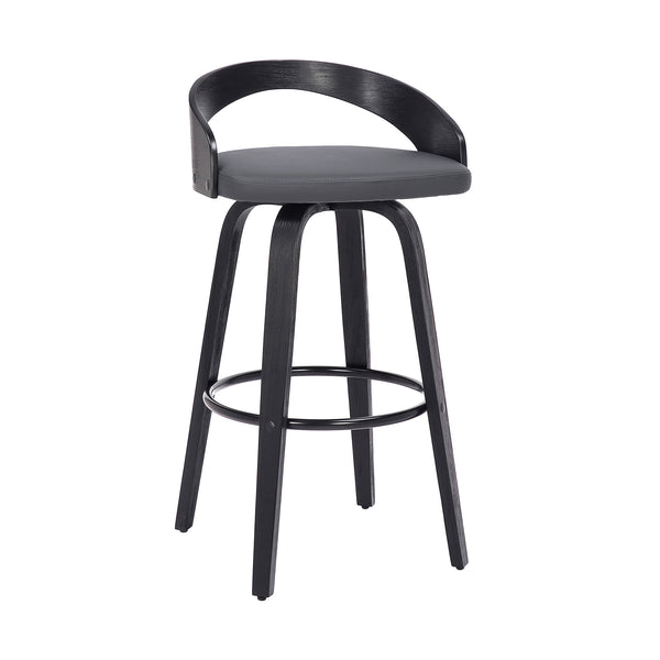 Homeroots 30" Gray And Black Faux Leather And Iron Swivel Low Back Bar Height Bar Chair   476862