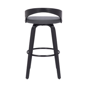 Homeroots 30" Gray And Black Faux Leather And Iron Swivel Low Back Bar Height Bar Chair   476862