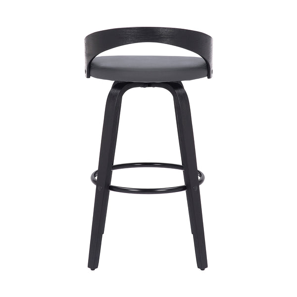 Homeroots 30" Gray And Black Faux Leather And Iron Swivel Low Back Bar Height Bar Chair   476862