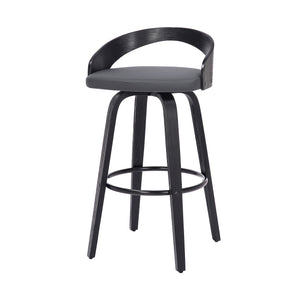 Homeroots 30" Gray And Black Faux Leather And Iron Swivel Low Back Bar Height Bar Chair   476862