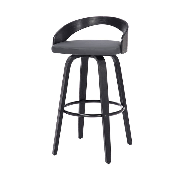 Homeroots 30" Gray And Black Faux Leather And Iron Swivel Low Back Bar Height Bar Chair   476862