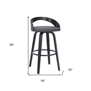 Homeroots 30" Gray And Black Faux Leather And Iron Swivel Low Back Bar Height Bar Chair   476862