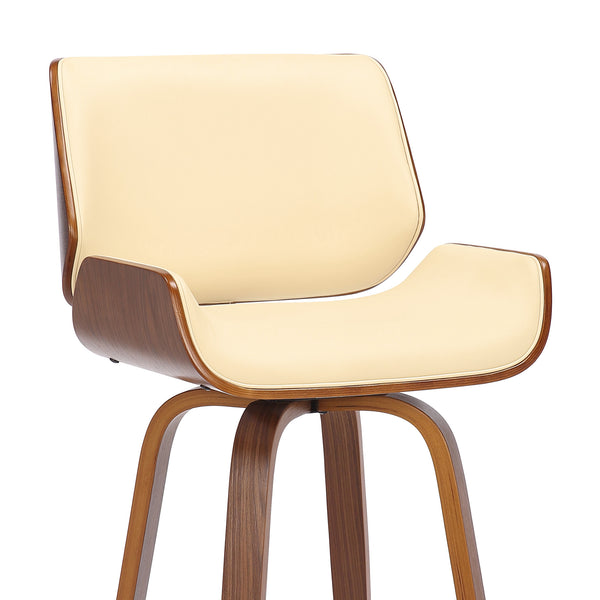 Homeroots 26" Cream And Brown Faux Leather And Solid Wood Swivel Counter Height Bar Chair   476863