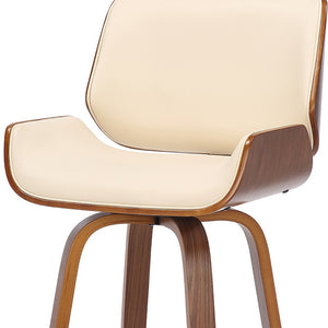 Homeroots 26" Cream And Brown Faux Leather And Solid Wood Swivel Counter Height Bar Chair   476863